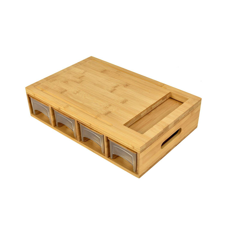 mskey Large Bamboo Cutting Board With Drawers/Trays/Containers/Storage